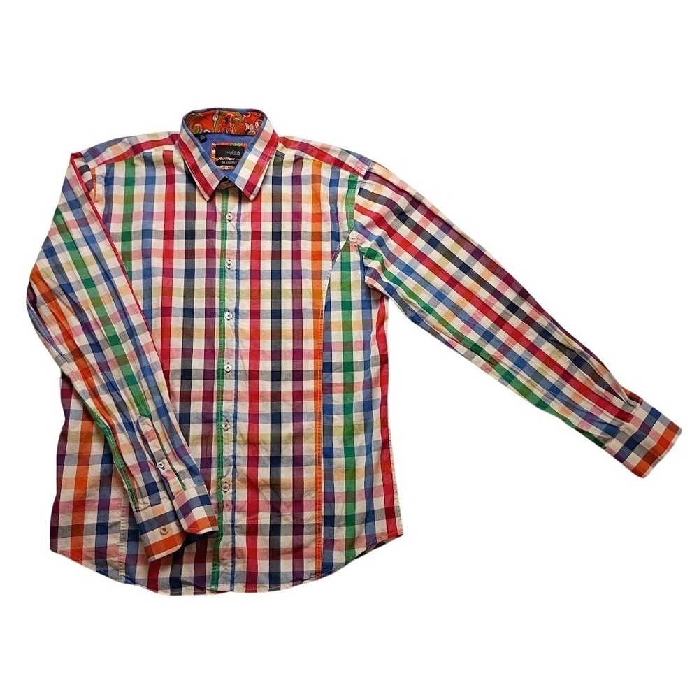 Eight X Button Down Men's Slim Fit Multi-Color Gingham Paisley Medium Multi